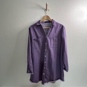 ZILCREMO Button Up Shirt Dress Women’s Large Faded Purple Denim Cowgirl Western